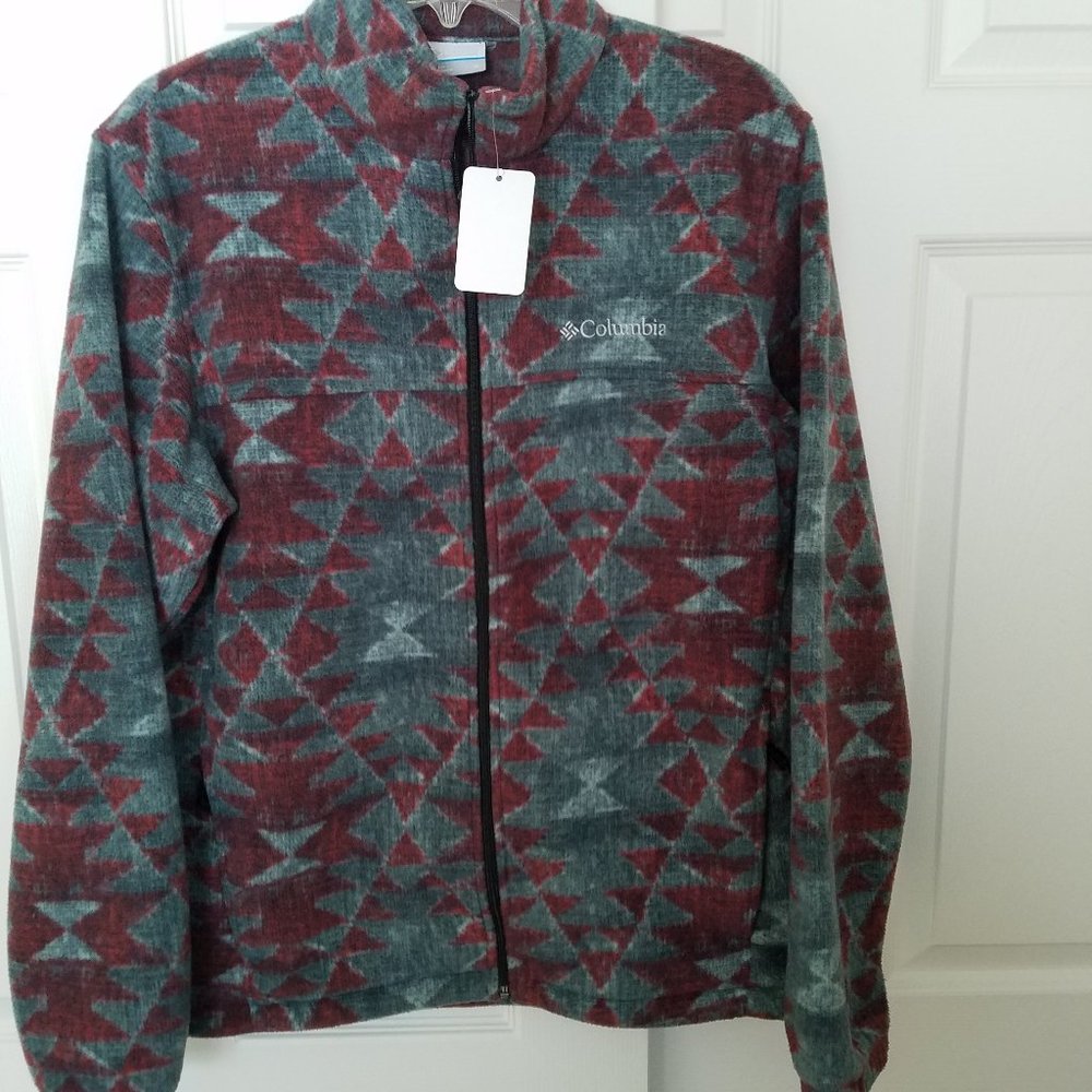 Columbia Patterned Mens M Fleece full zip EUC